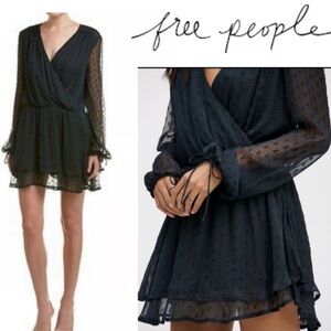 Free People Daliah Mini Dress Long Sleeve Deep Blouse Size S| Whimsical Dots